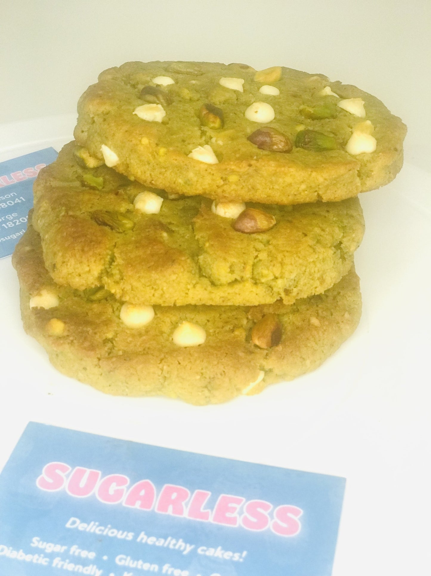 KETO PISTACHIO AND WHITE CHOCOLATE COOKIES (Not Freezer Friendly)